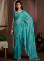 Crush Silk Sea Green Party Wear Hand Work Saree